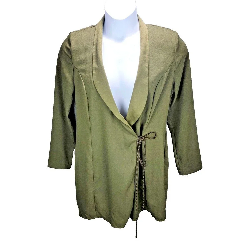 ASOS  Blazer Womens 10 Green Tie Front Long Career Unstructured